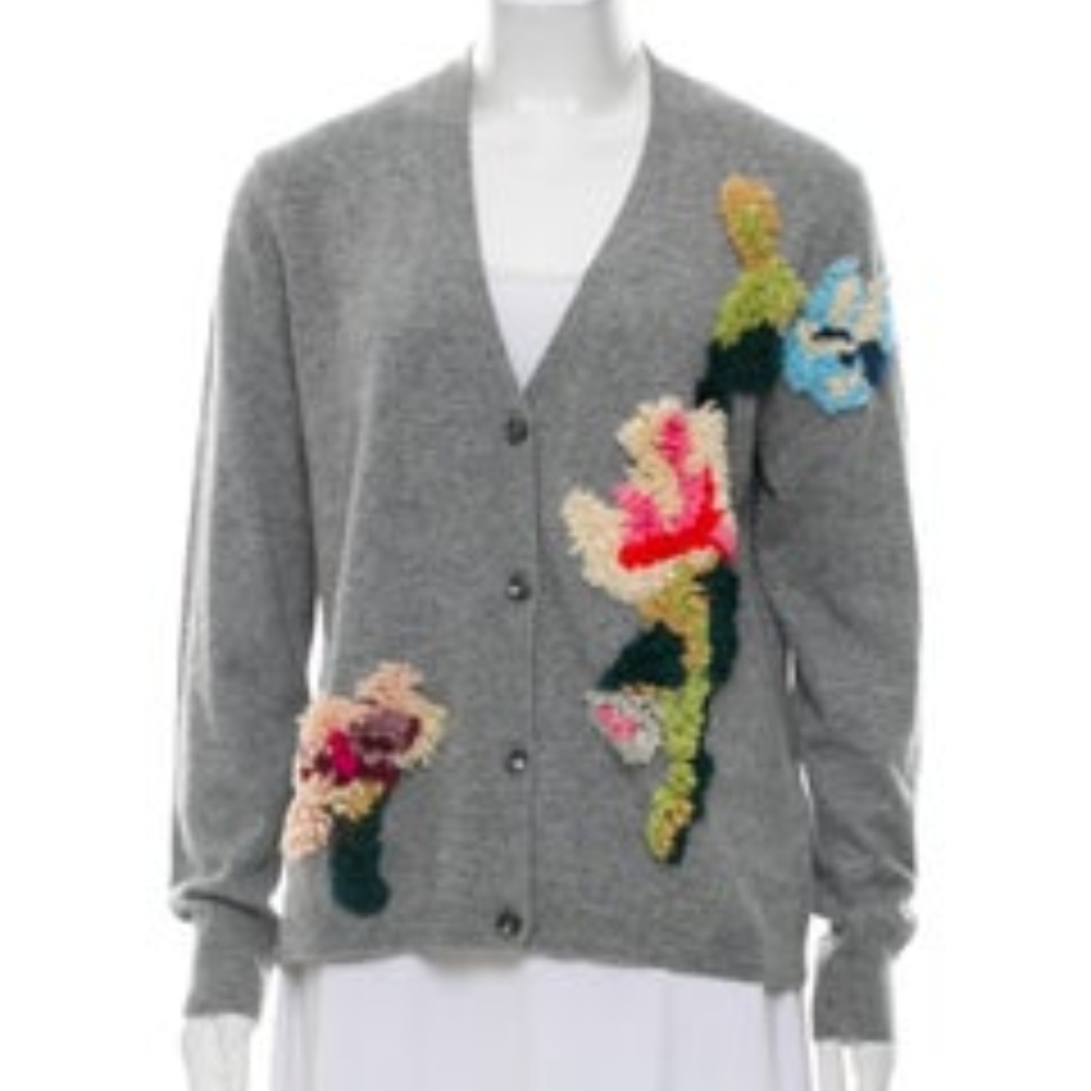 ALLUDE Cactus Floral Embroidered Cardigan M